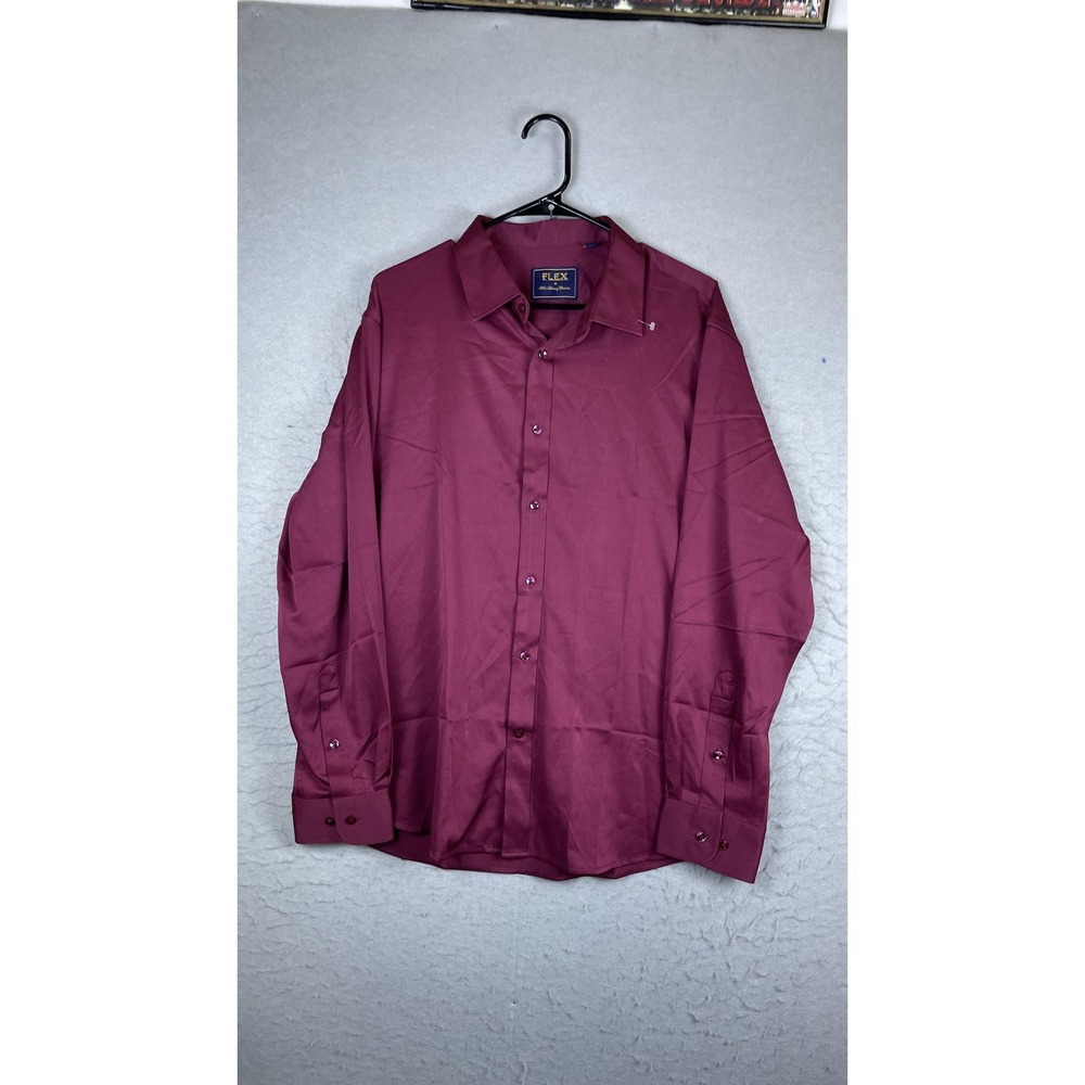 Flex Dress Shirt Mens Large Red Solid Classic Fit Long Sleeve Luxury Collection